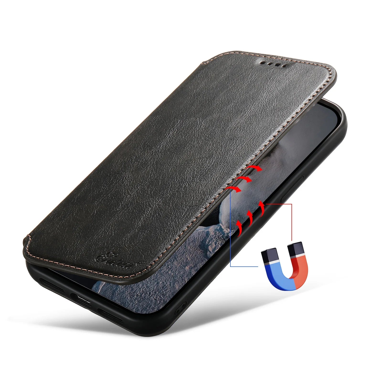 Luxury Leather Magnetic Flip iPhone Case – MagSafe Wallet Card Holder, Wireless Charging Compatible, Shockproof Protection, Elegant Design for iPhone Models