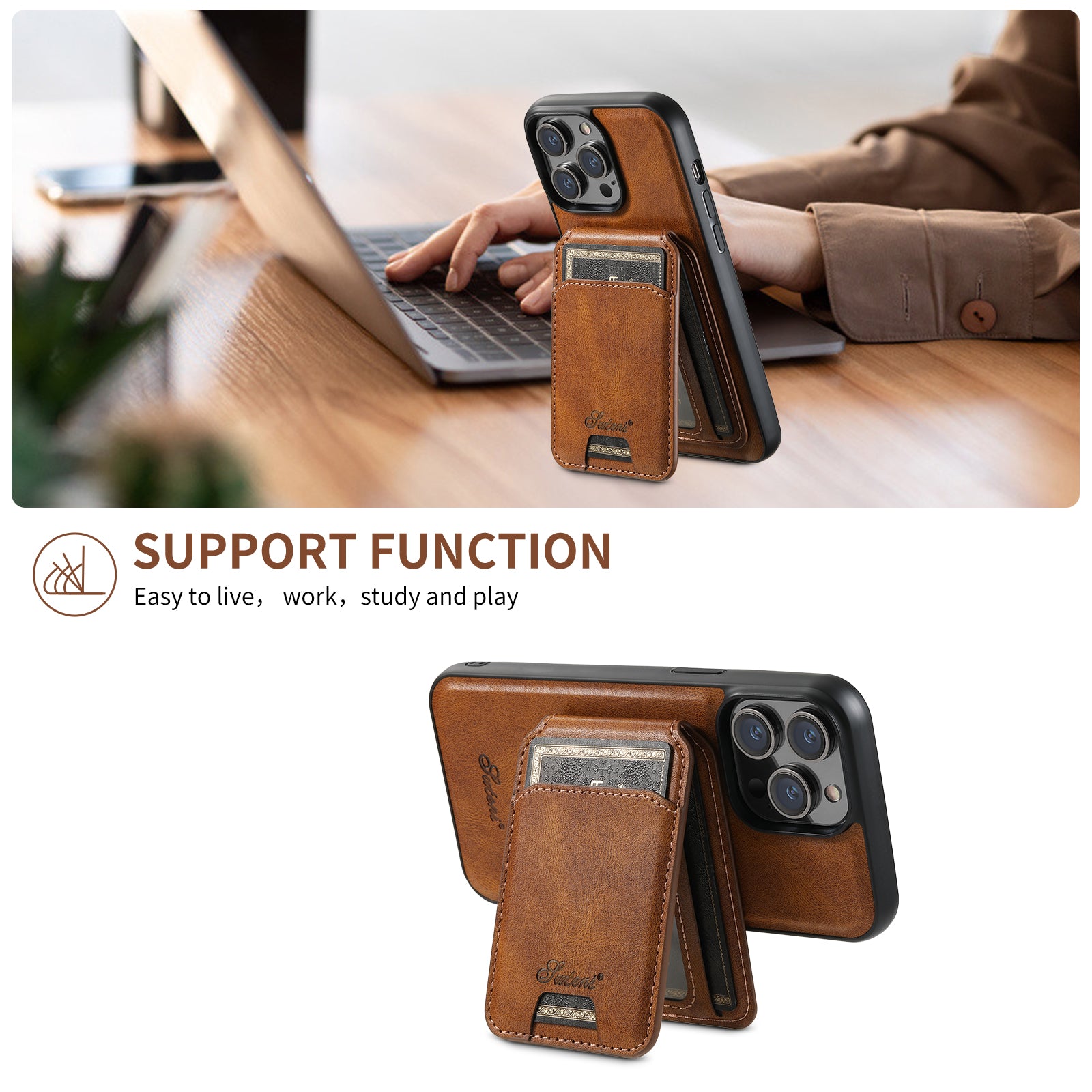 SUTENI Card Holder Leather Wallet iPhone Case – Magnetic Closure, Pocket Cover, Shockproof Protection for iPhone Models