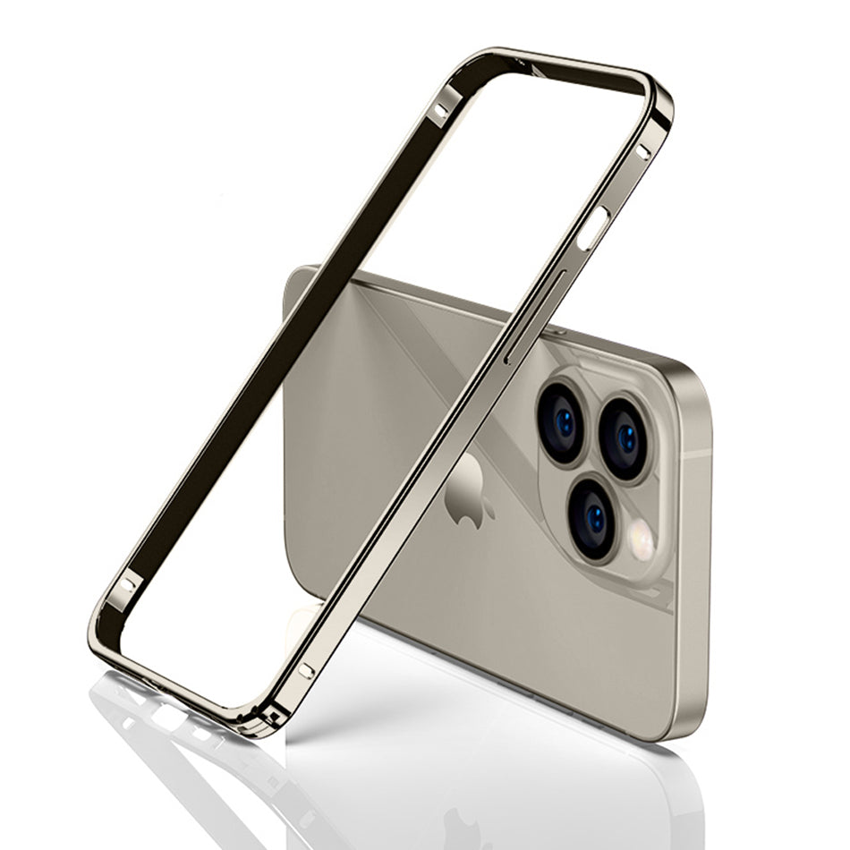Luxury Ultra-Thin Metal Bumper iPhone Case - Light Aluminum Alloy Frame, Durable Back Protection, Sleek Desert Gold Finish 