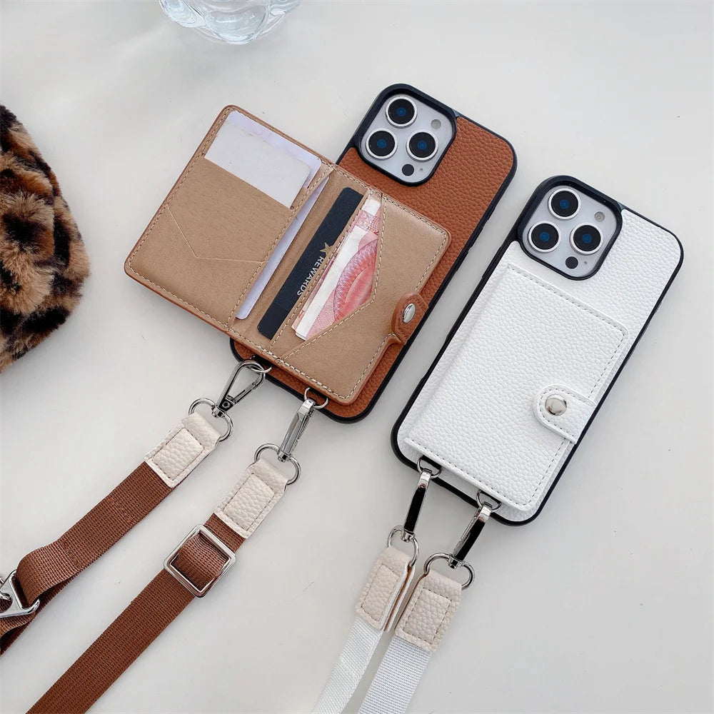 Luxury Crossbody Wallet iPhone Case – Card Slot, Coin Purse, Leather Lanyard, Protective & Stylish Cover | Case for iPhone