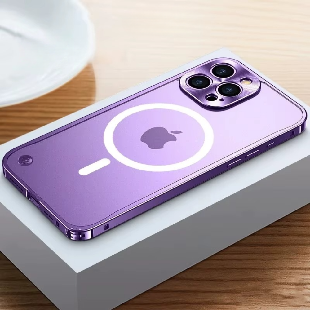 Premium Aluminum Alloy Frame iPhone Case – MagSafe Compatible Magnetic Bumper with Shockproof Protection, Matte Transparent Back and Camera Lens Guard