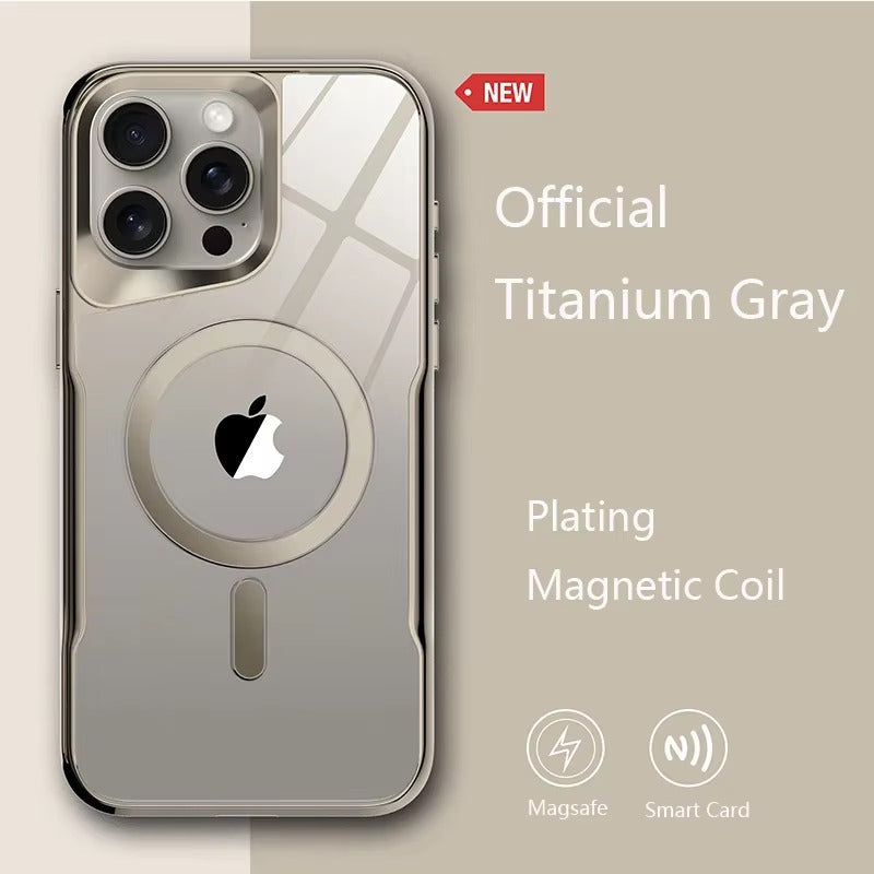 Luxury Plating Frame MagSafe iPhone Case - Magnetic Transparent Cover, Wireless Charging Compatible Case for iPhone
