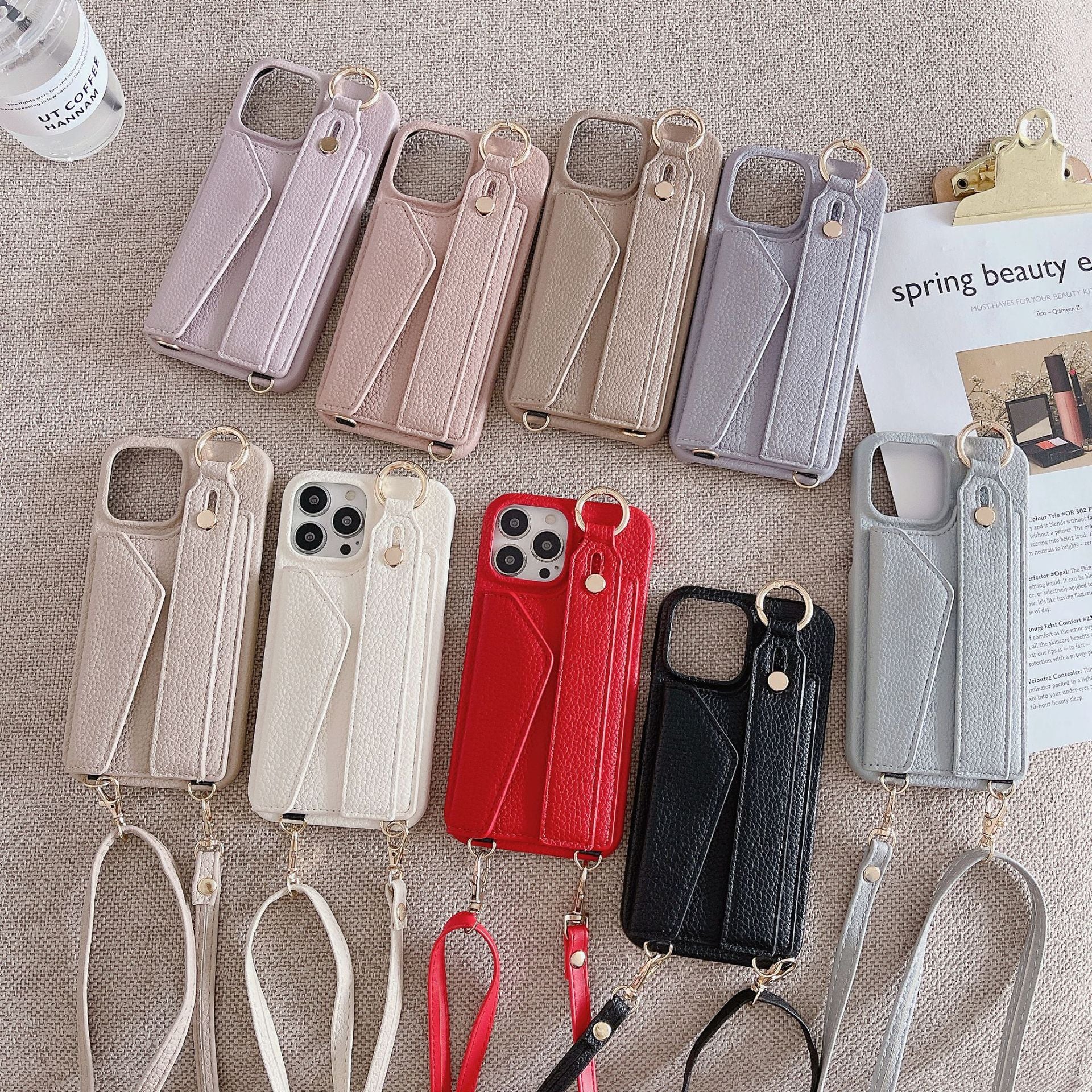 Luxury Crossbody Leather Wallet iPhone Case – Wrist Strap, Ring Holder, Card Slot, Shockproof Protection, Stylish Design for iPhone