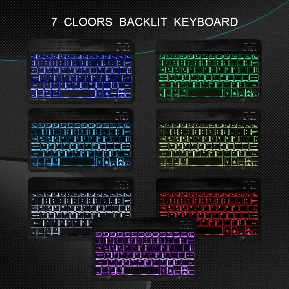 Premium 10-Inch Backlit Bluetooth Keyboard and Mouse Multi-Device Combo for iPad, Android, Windows, and iOS Tablets