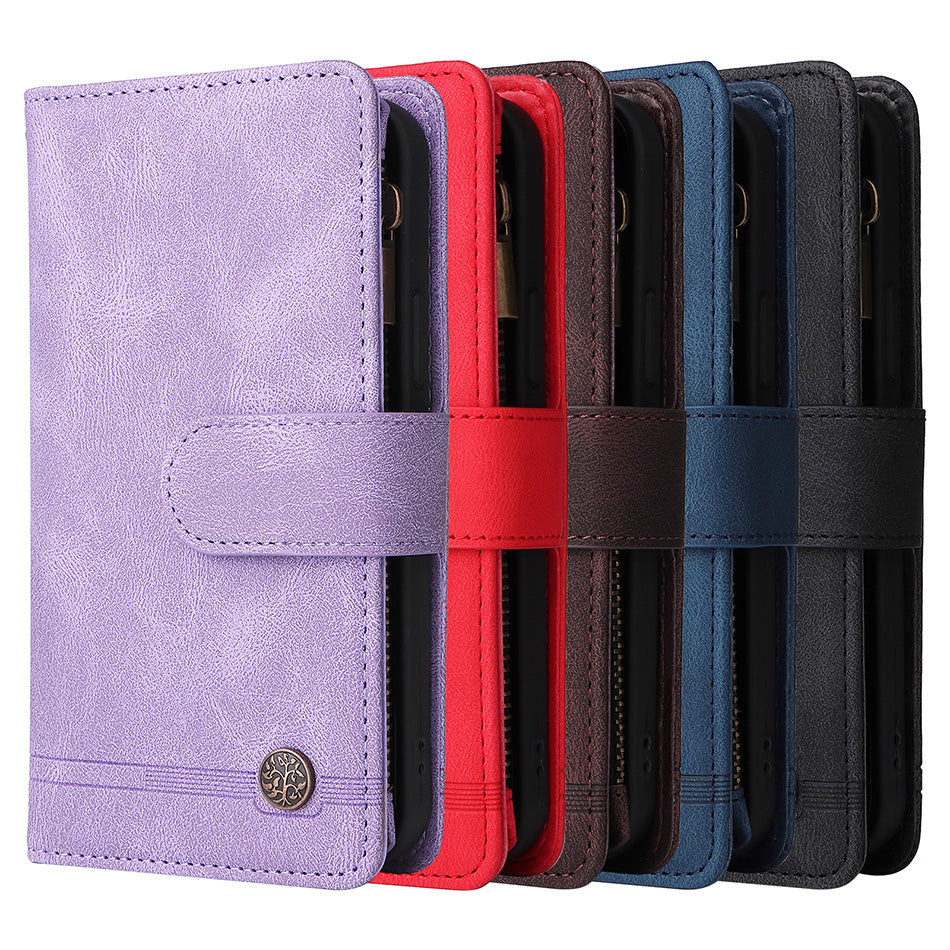Premium Retro Flip Leather iPhone Case – Zipper Wallet, Multi-Card Slots, Necklace Lanyard, Magnetic Closure, Shockproof Protection for iPhone