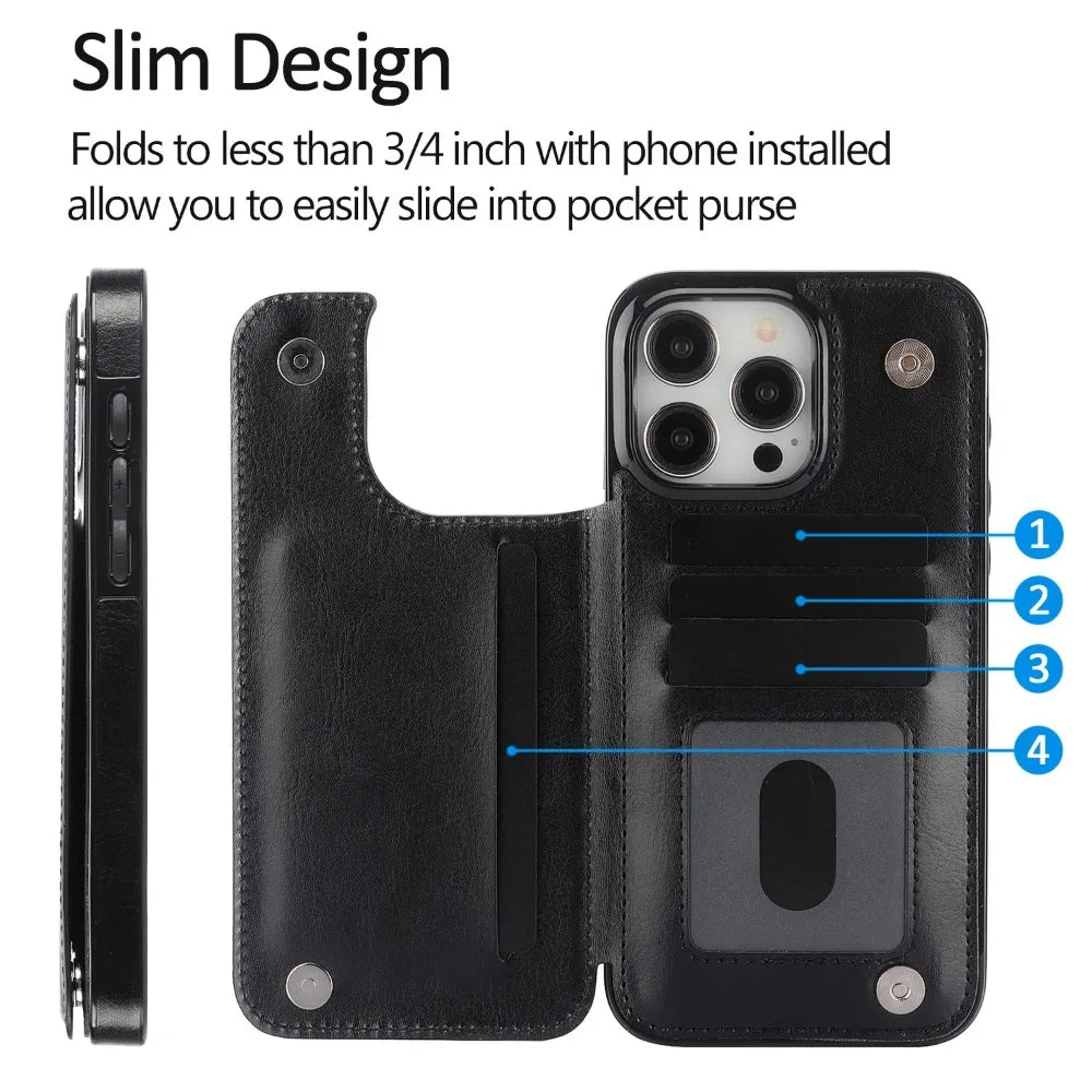 Luxury Wallet Flip iPhone Case – Cover with Card Slots, Secure Magnetic Closure, and Full Protection for Ultimate Convenience