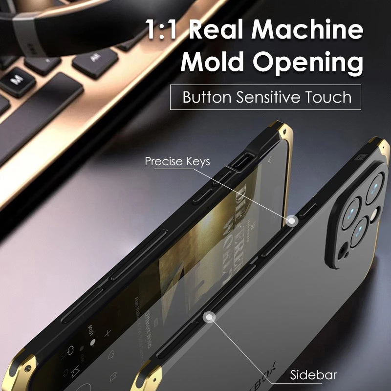 Luxury Aluminum Metal iPhone Case Shockproof Silica Gel Back Cover Anti-Collision Strip Durable Protection for iPhone Models