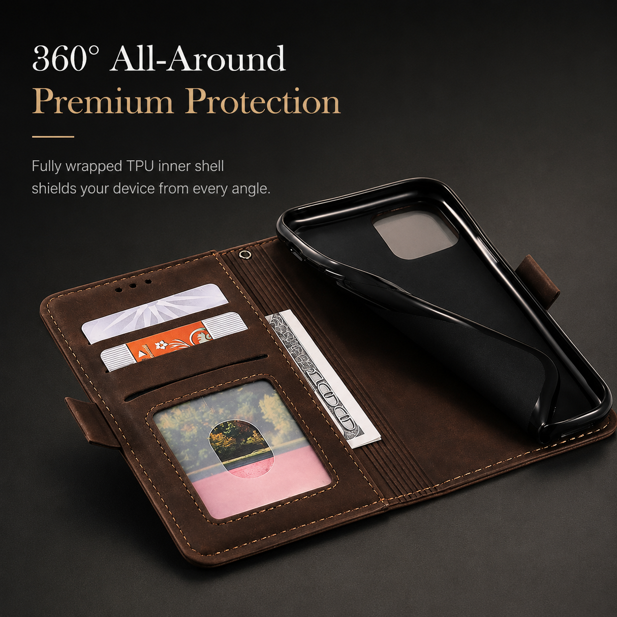 Luxury Leather Flip Case – Premium Wallet Cover, Magnetic Closure, Card Slots, Shockproof Protection, Elegant Design for iPhone