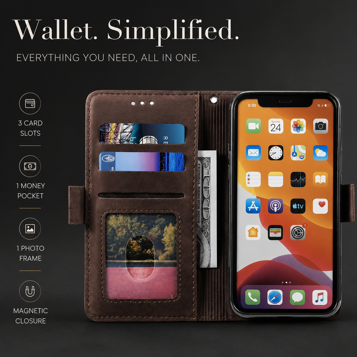 Luxury Leather Flip Case – Premium Wallet Cover, Magnetic Closure, Card Slots, Shockproof Protection, Elegant Design for iPhone