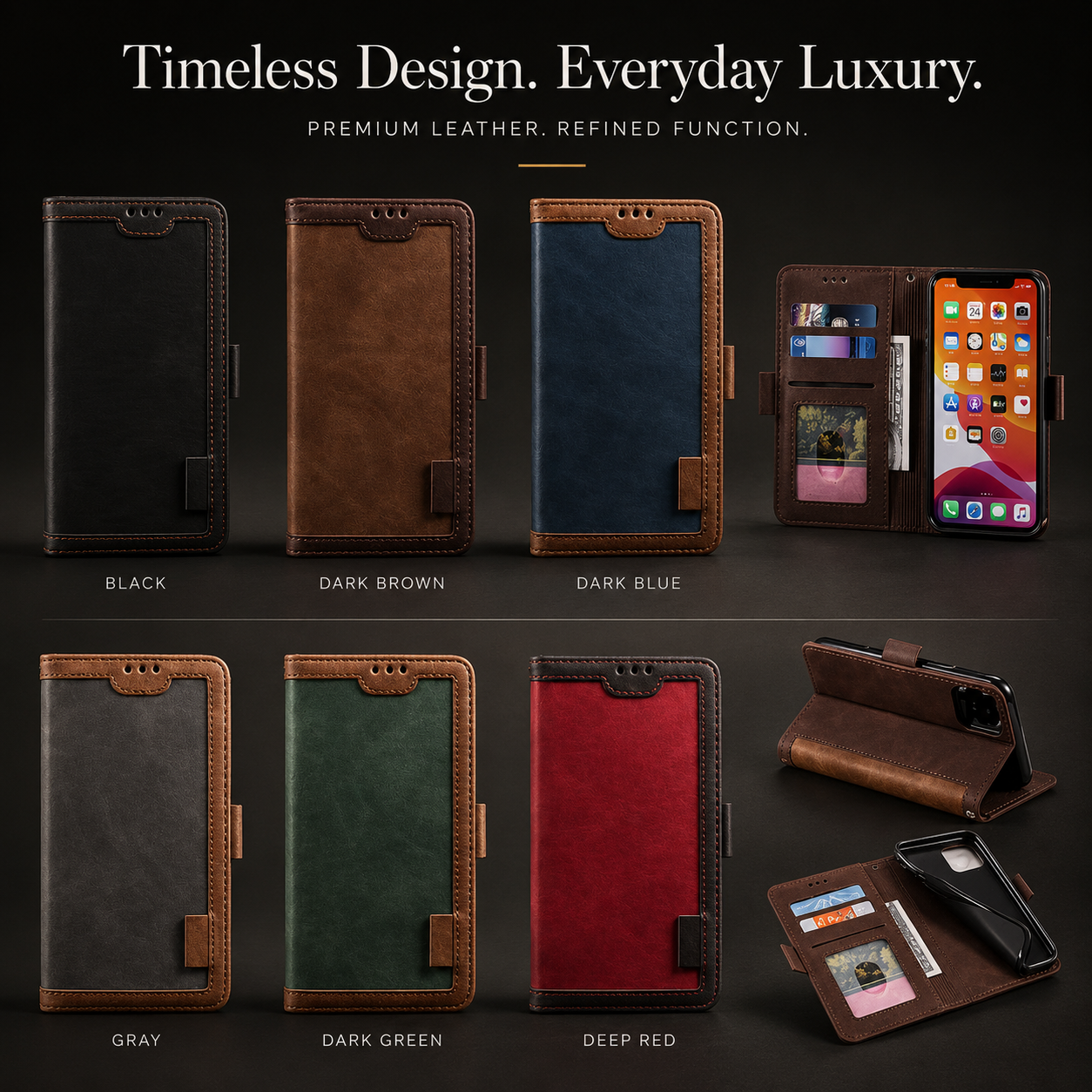 Luxury Leather Flip Case – Premium Wallet Cover, Magnetic Closure, Card Slots, Shockproof Protection, Elegant Design for iPhone