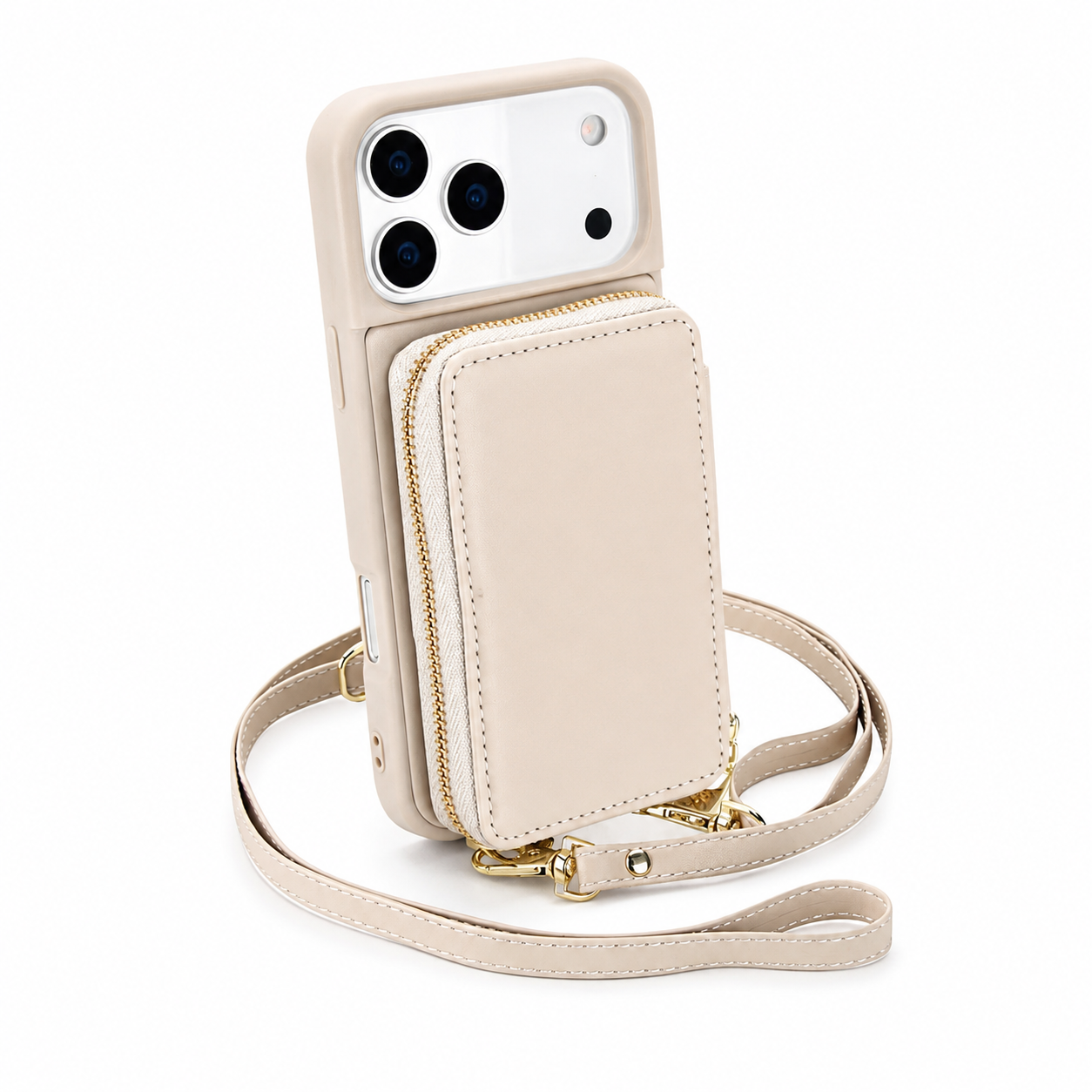 Luxury iPhone Case Leather Wallet Flip Cover Crossbody Card Holder RFID Blocking Zipper Pocket Shockproof Camera Lens Protection Full Coverage