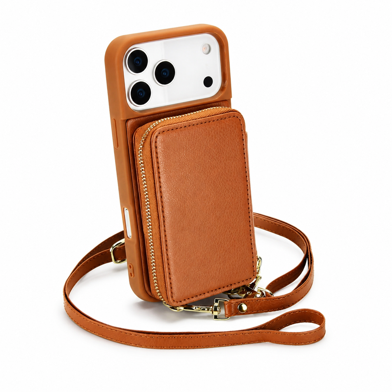 Luxury iPhone Case Leather Wallet Flip Cover Crossbody Card Holder RFID Blocking Zipper Pocket Shockproof Camera Lens Protection Full Coverage