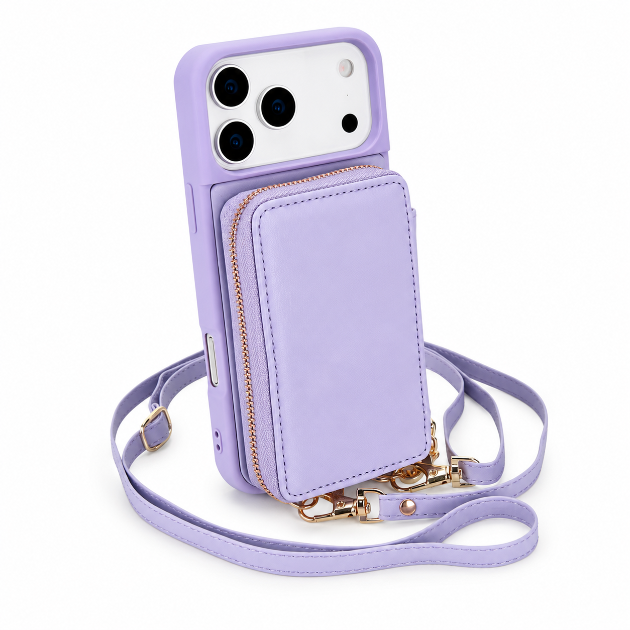 Luxury iPhone Case Leather Wallet Flip Cover Crossbody Card Holder RFID Blocking Zipper Pocket Shockproof Camera Lens Protection Full Coverage