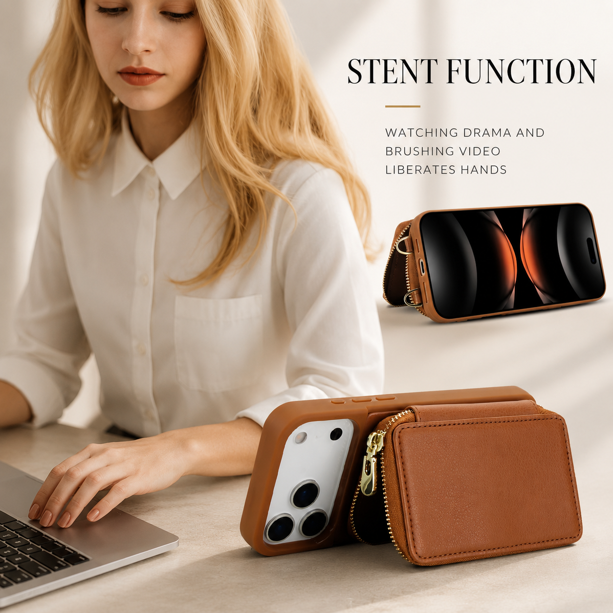 Luxury iPhone Case Leather Wallet Flip Cover Crossbody Card Holder RFID Blocking Zipper Pocket Shockproof Camera Lens Protection Full Coverage
