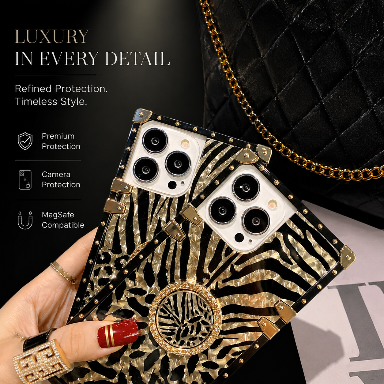 Luxury iPhone Case Leopard Gold Plating Glitter Diamond Ring Stand Protective Cover Shockproof Stylish Design Durable Phone Case