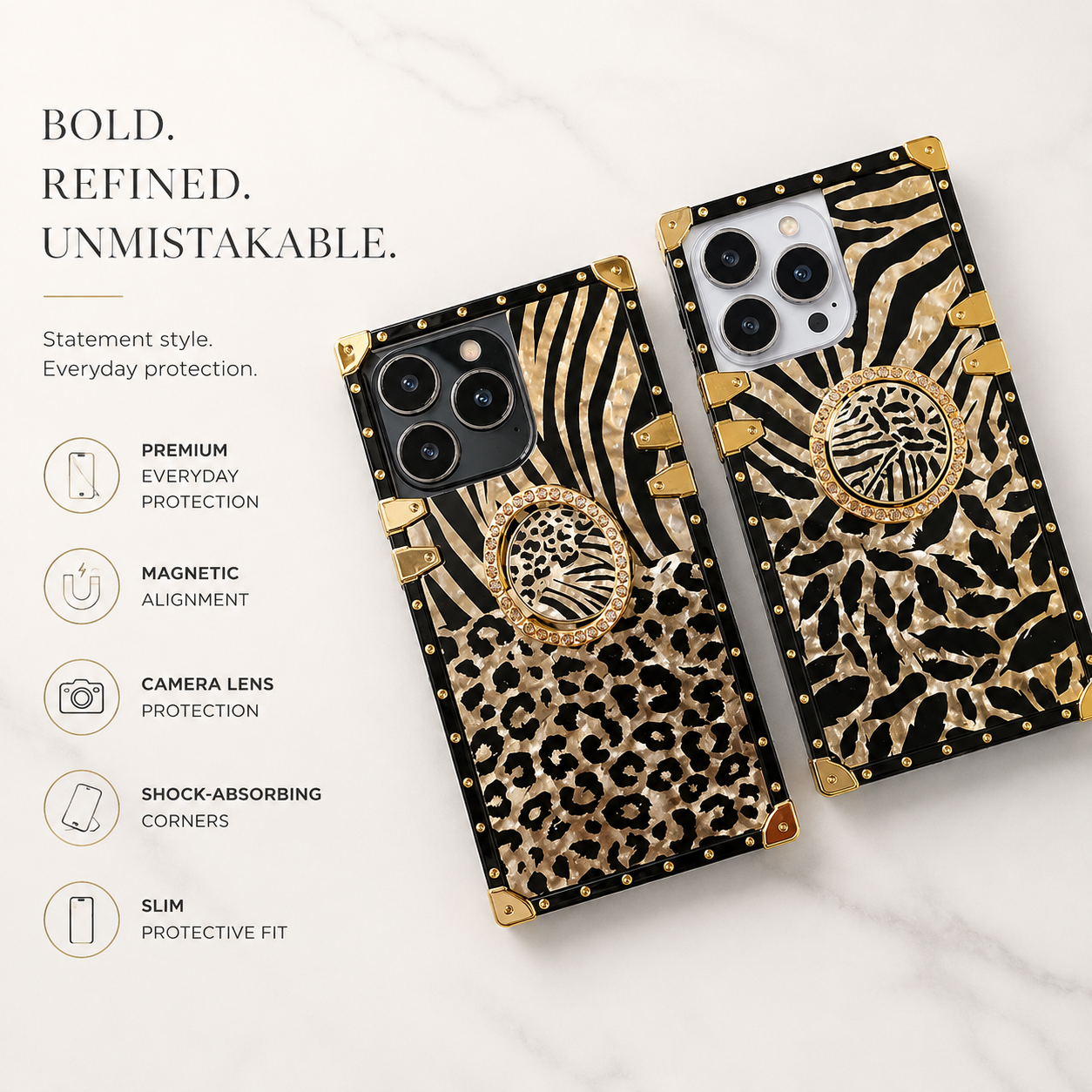 Luxury iPhone Case Leopard Gold Plating Glitter Diamond Ring Stand Protective Cover Shockproof Stylish Design Durable Phone Case