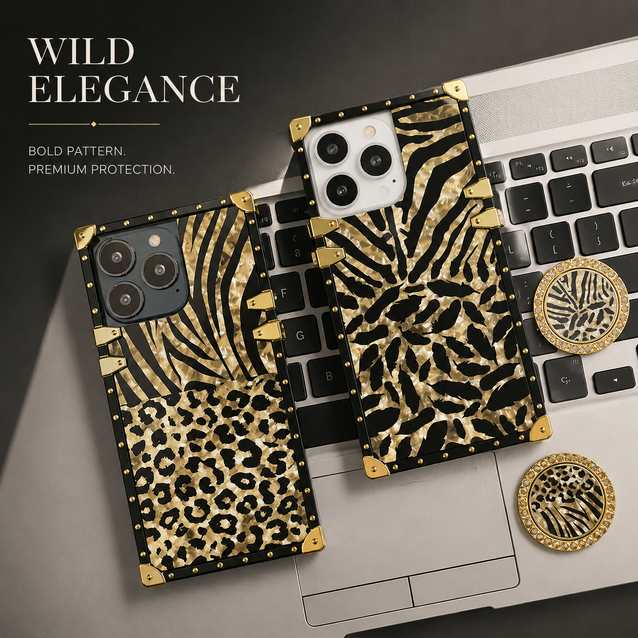 Luxury iPhone Case Leopard Gold Plating Glitter Diamond Ring Stand Protective Cover Shockproof Stylish Design Durable Phone Case