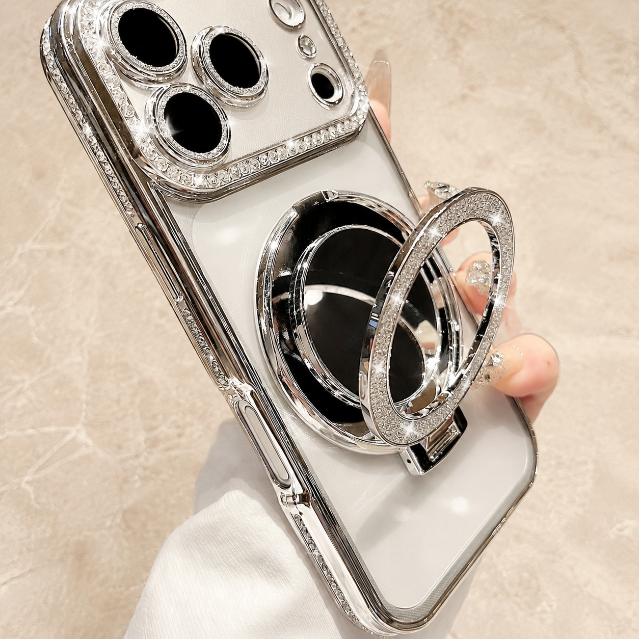 Luxury iPhone Case MagSafe Compatible Protective Cover Camera Lens Protection Shockproof Anti Scratch Transparent Diamond Mirror Glitter Anti Fingerprint Slim Full Coverage