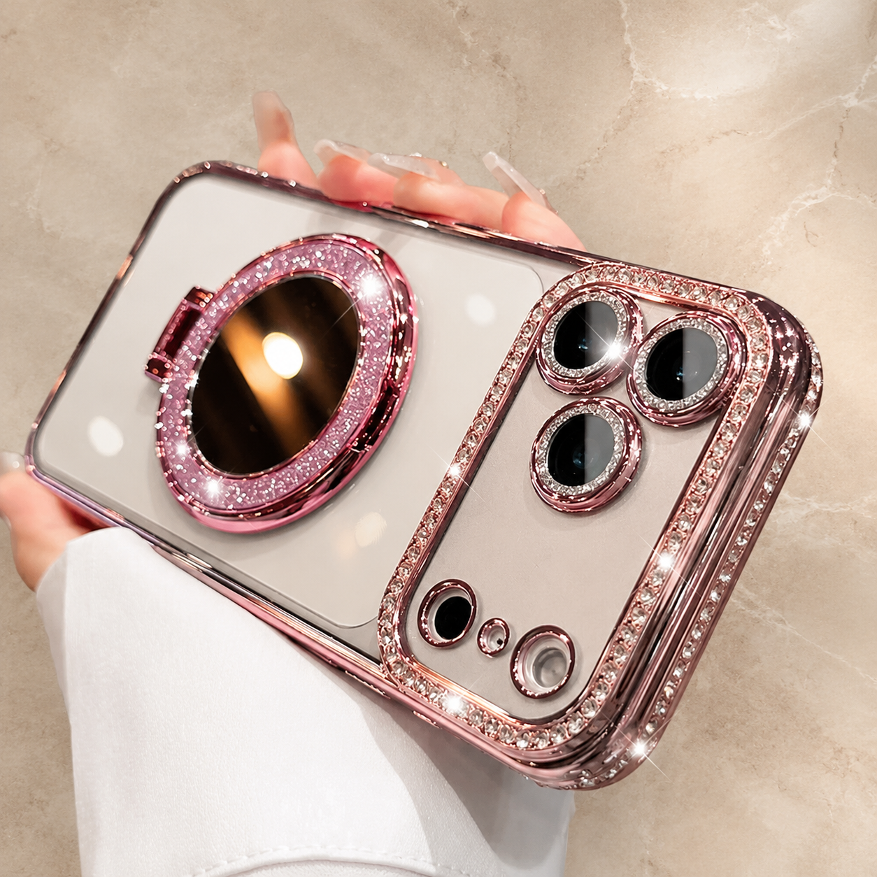 Luxury iPhone Case MagSafe Compatible Protective Cover Camera Lens Protection Shockproof Anti Scratch Transparent Diamond Mirror Glitter Anti Fingerprint Slim Full Coverage