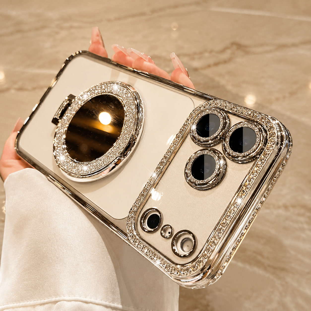 Luxury iPhone Case MagSafe Compatible Protective Cover Camera Lens Protection Shockproof Anti Scratch Transparent Diamond Mirror Glitter Anti Fingerprint Slim Full Coverage