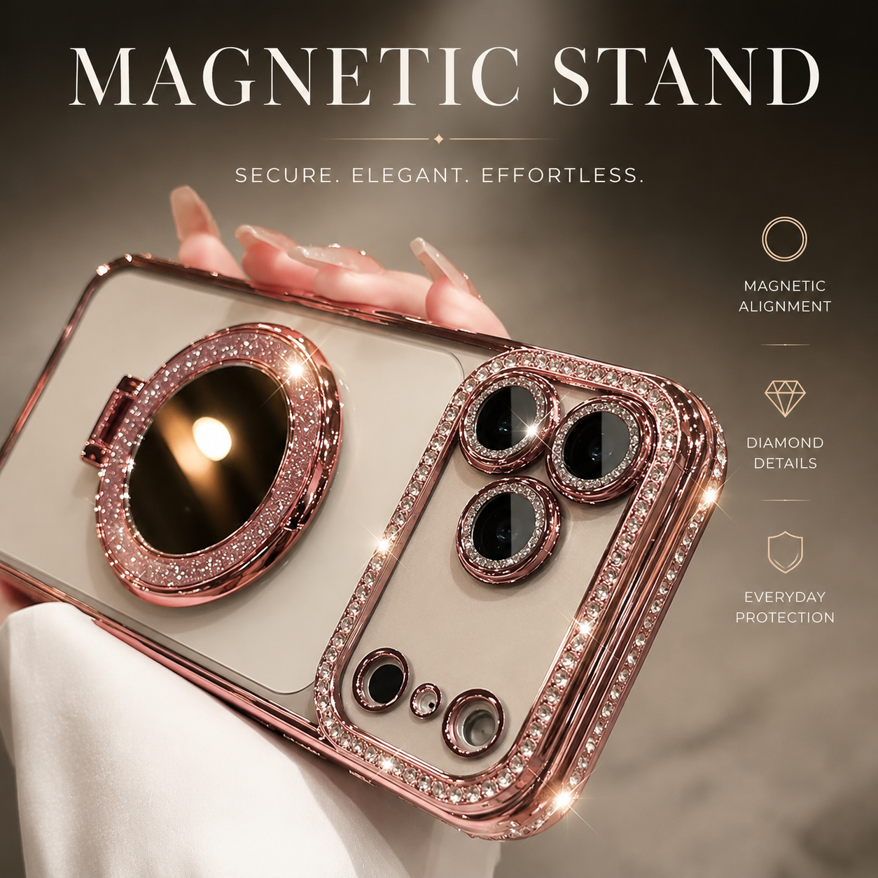 Luxury iPhone Case MagSafe Compatible Protective Cover Camera Lens Protection Shockproof Anti Scratch Transparent Diamond Mirror Glitter Anti Fingerprint Slim Full Coverage