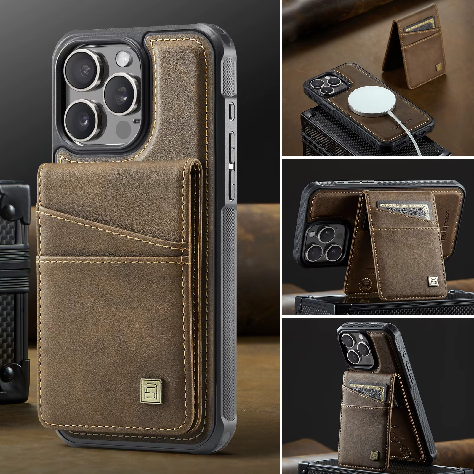 Luxury 2-in-1 Magnetic Wallet iPhone Case – Detachable Leather Flip Cover with Card Holder, Wrist Strap, and Secure Magnetic Closure for Ultimate Protection