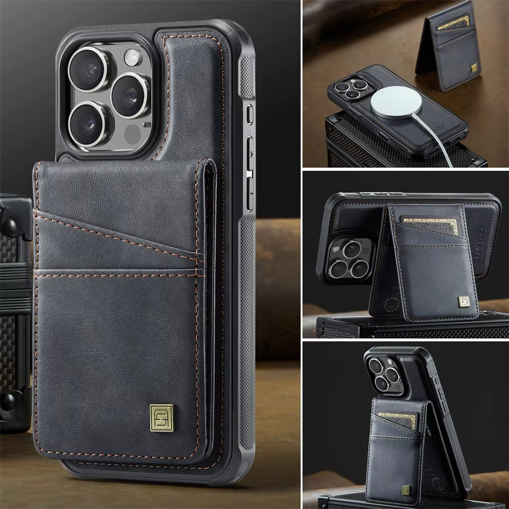 Luxury 2-in-1 Magnetic Wallet iPhone Case – Detachable Leather Flip Cover with Card Holder, Wrist Strap, and Secure Magnetic Closure for Ultimate Protection
