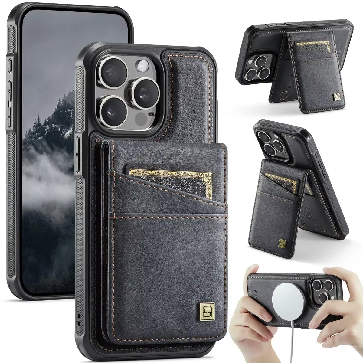 Luxury 2-in-1 Magnetic Wallet iPhone Case – Detachable Leather Flip Cover with Card Holder, Wrist Strap, and Secure Magnetic Closure for Ultimate Protection