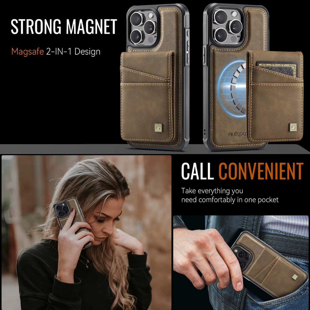 Luxury 2-in-1 Magnetic Wallet iPhone Case – Detachable Leather Flip Cover with Card Holder, Wrist Strap, and Secure Magnetic Closure for Ultimate Protection