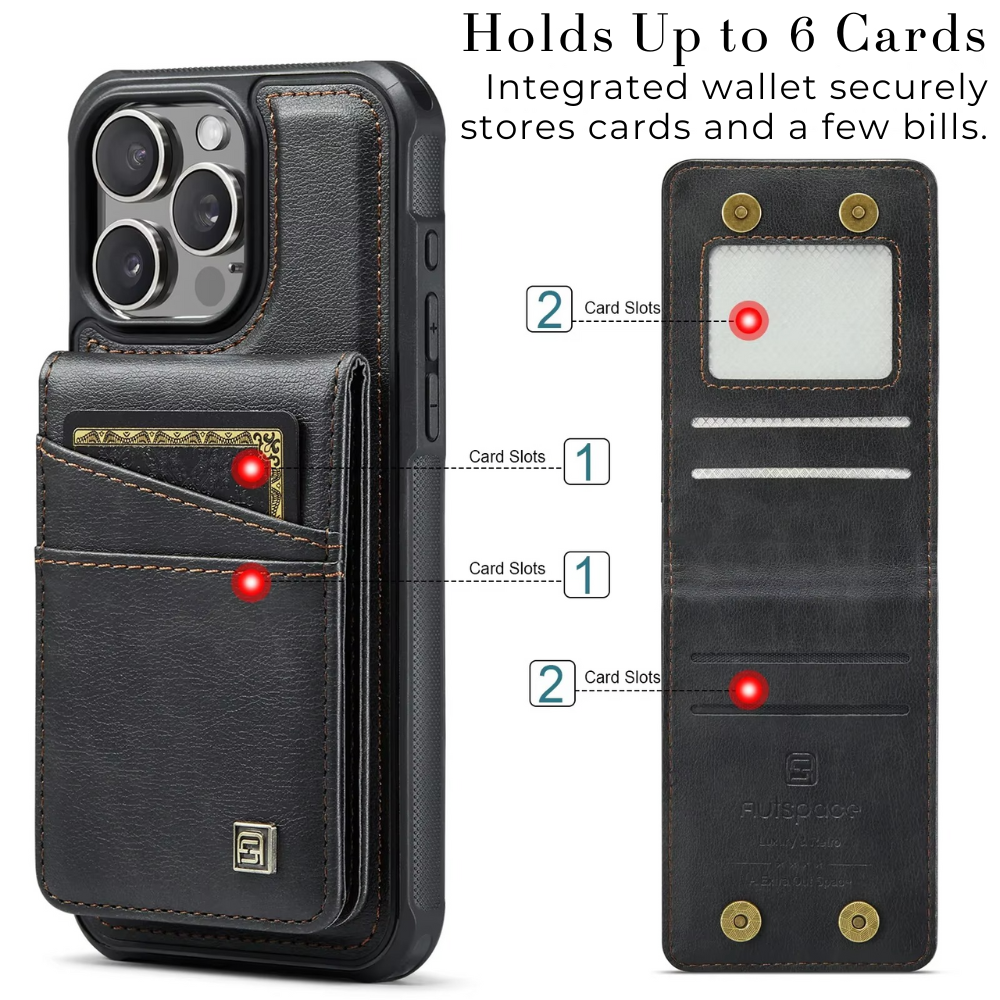 Luxury 2-in-1 Magnetic Wallet iPhone Case – Detachable Leather Flip Cover with Card Holder, Wrist Strap, and Secure Magnetic Closure for Ultimate Protection
