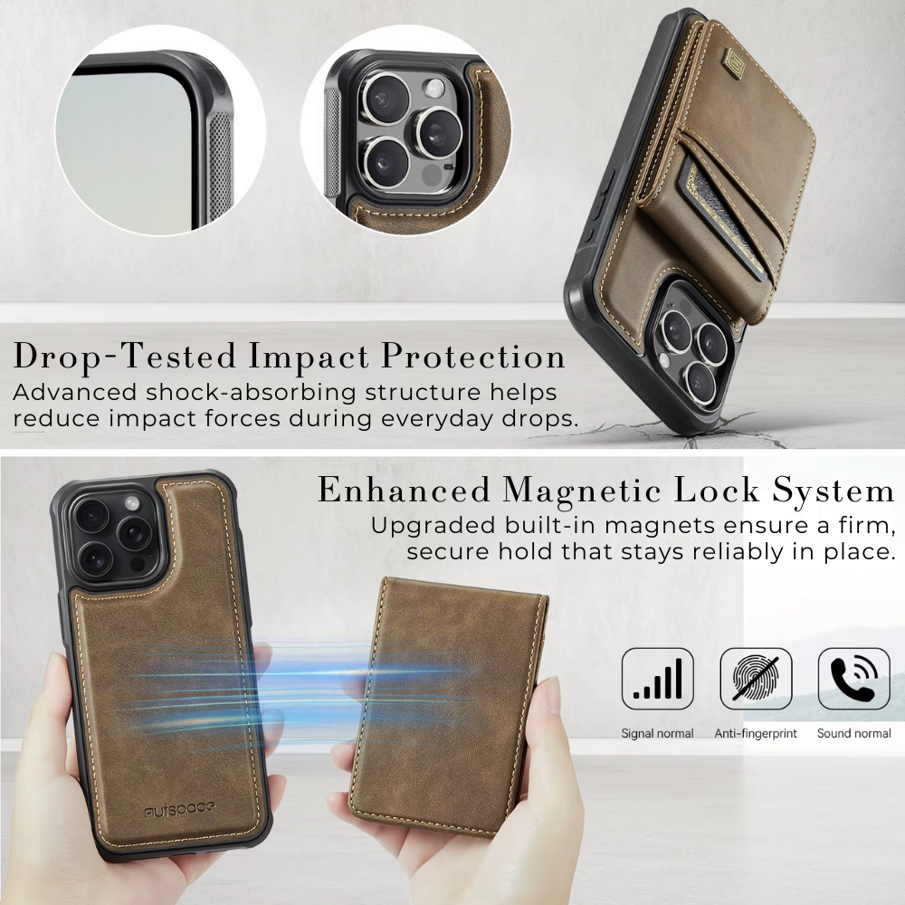 Luxury 2-in-1 Magnetic Wallet iPhone Case – Detachable Leather Flip Cover with Card Holder, Wrist Strap, and Secure Magnetic Closure for Ultimate Protection