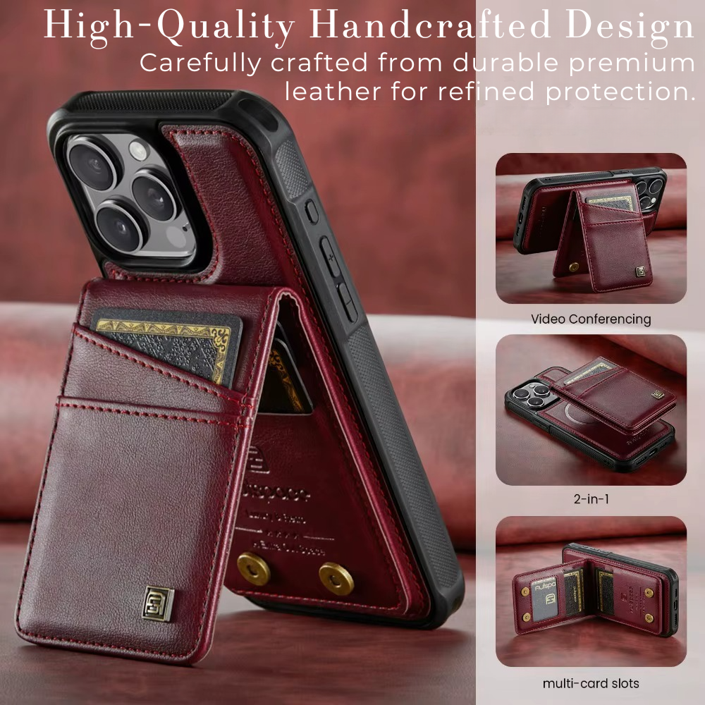 Luxury 2-in-1 Magnetic Wallet iPhone Case – Detachable Leather Flip Cover with Card Holder, Wrist Strap, and Secure Magnetic Closure for Ultimate Protection