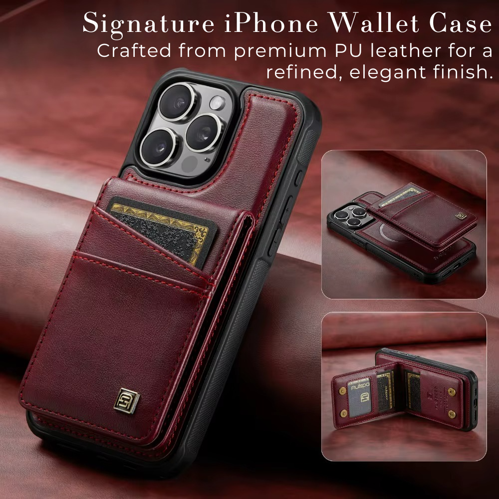 Luxury 2-in-1 Magnetic Wallet iPhone Case – Detachable Leather Flip Cover with Card Holder, Wrist Strap, and Secure Magnetic Closure for Ultimate Protection