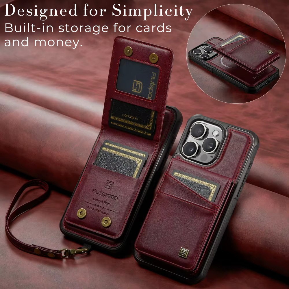 Luxury 2-in-1 Magnetic Wallet iPhone Case – Detachable Leather Flip Cover with Card Holder, Wrist Strap, and Secure Magnetic Closure for Ultimate Protection