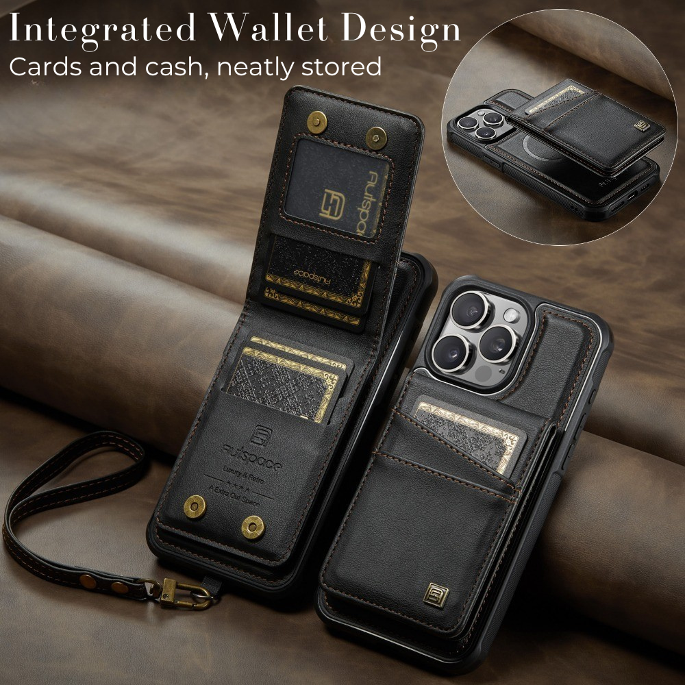 Luxury 2-in-1 Magnetic Wallet iPhone Case – Detachable Leather Flip Cover with Card Holder, Wrist Strap, and Secure Magnetic Closure for Ultimate Protection