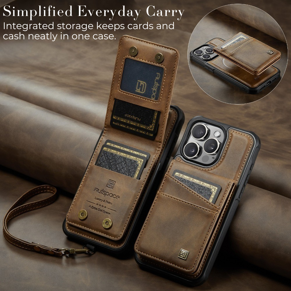 Luxury 2-in-1 Magnetic Wallet iPhone Case – Detachable Leather Flip Cover with Card Holder, Wrist Strap, and Secure Magnetic Closure for Ultimate Protection
