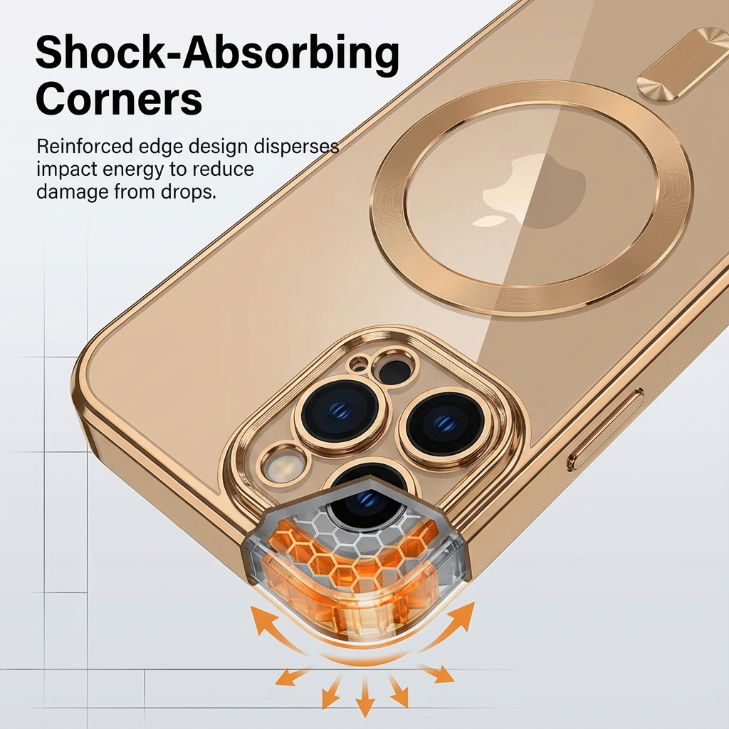 Luxury Desert Gold MagSafe iPhone Case - Clear Soft Cover with Magnetic Wireless Charging & Lens Protection | Case for iPhone
