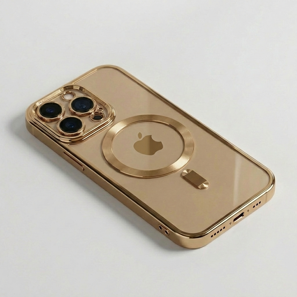 Luxury Desert Gold MagSafe iPhone Case - Clear Soft Cover with Magnetic Wireless Charging & Lens Protection | Case for iPhone