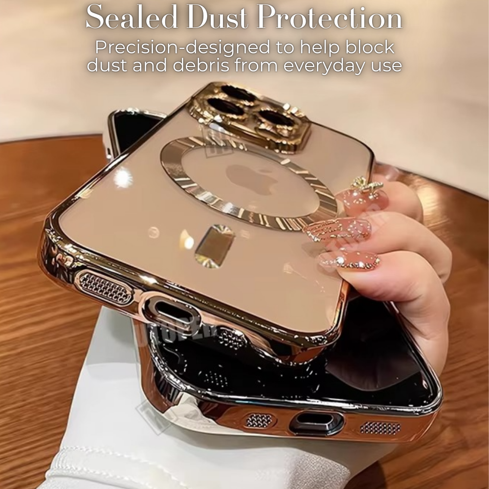 Luxury Desert Gold MagSafe iPhone Case - Clear Soft Cover with Magnetic Wireless Charging & Lens Protection | Case for iPhone