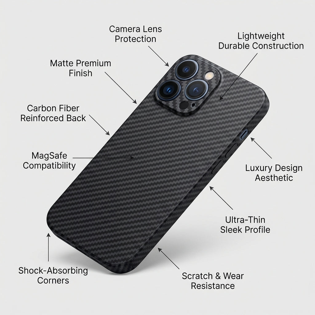 Luxury Ultra-Thin Carbon Fiber Matte iPhone Case – 0.2mm PP Back Cover for iPhone Models, Lightweight, Sleek, and Durable Protection