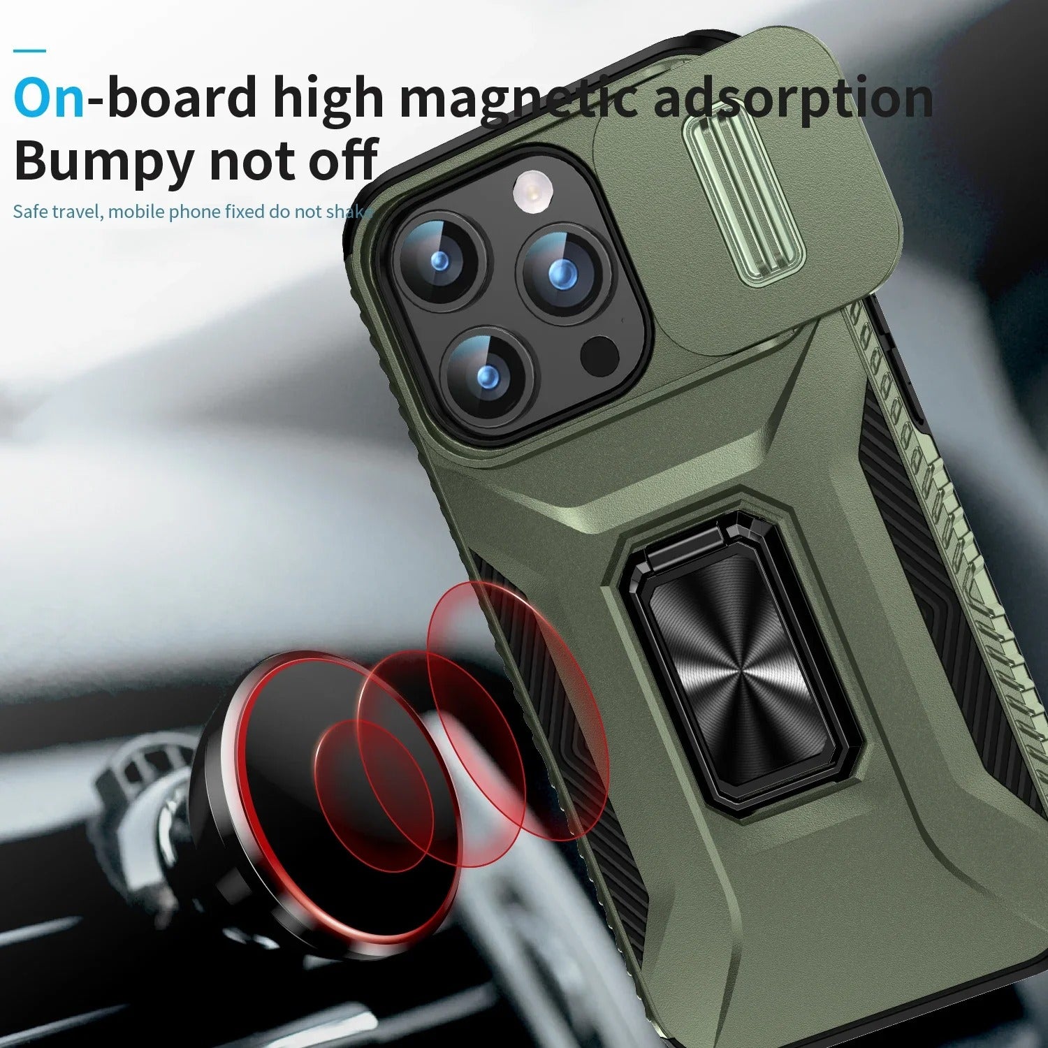 Premium Military-Grade iPhone Case – Shockproof All Around Protection Cover with Sliding Camera Lens Guard, Rotary Stand and Anti-Slip Grip