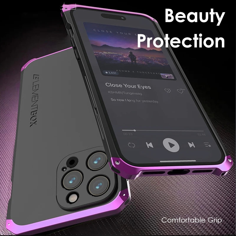 Luxury Aluminum Metal iPhone Case Shockproof Silica Gel Back Cover Anti-Collision Strip Durable Protection for iPhone Models