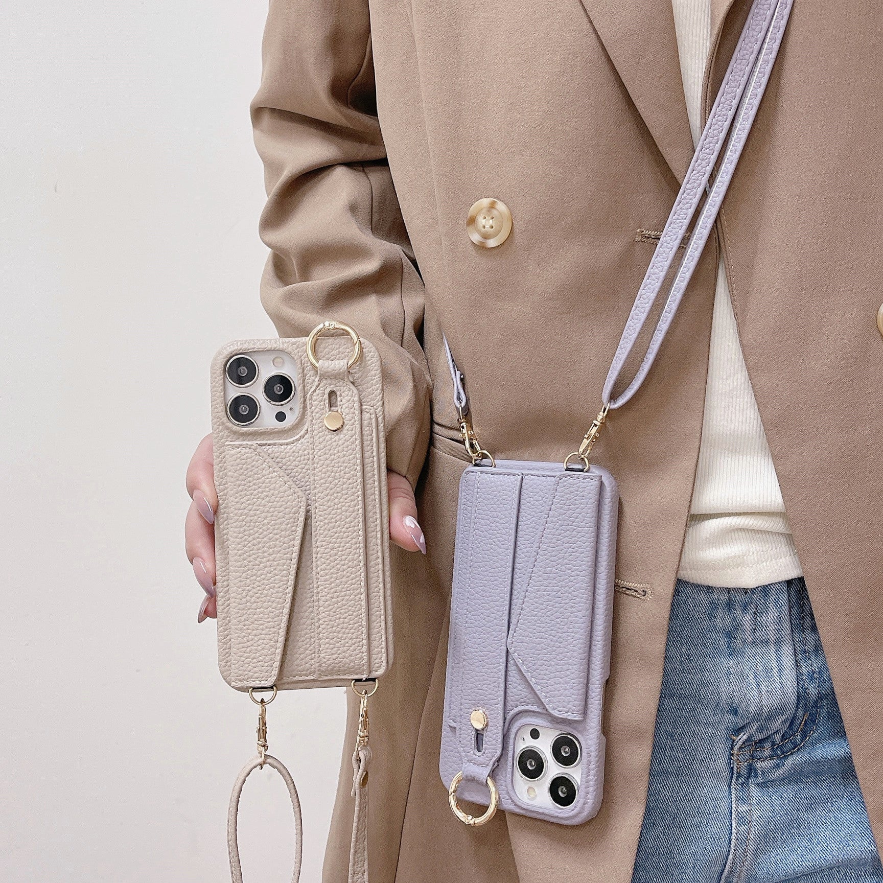Luxury Crossbody Leather Wallet iPhone Case – Wrist Strap, Ring Holder, Card Slot, Shockproof Protection, Stylish Design for iPhone