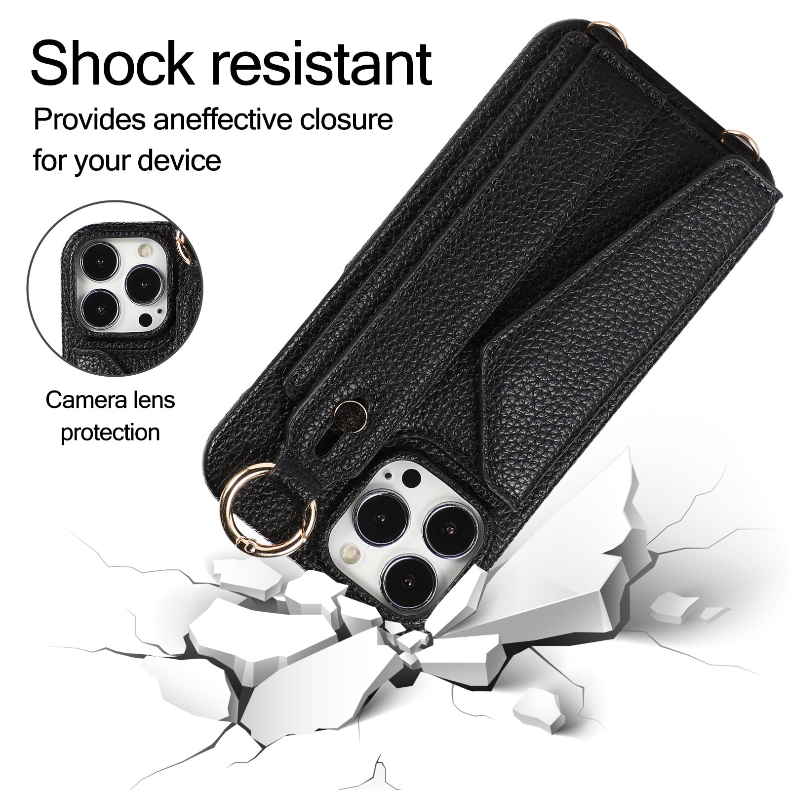 Luxury Crossbody Leather Wallet iPhone Case – Wrist Strap, Ring Holder, Card Slot, Shockproof Protection, Stylish Design for iPhone