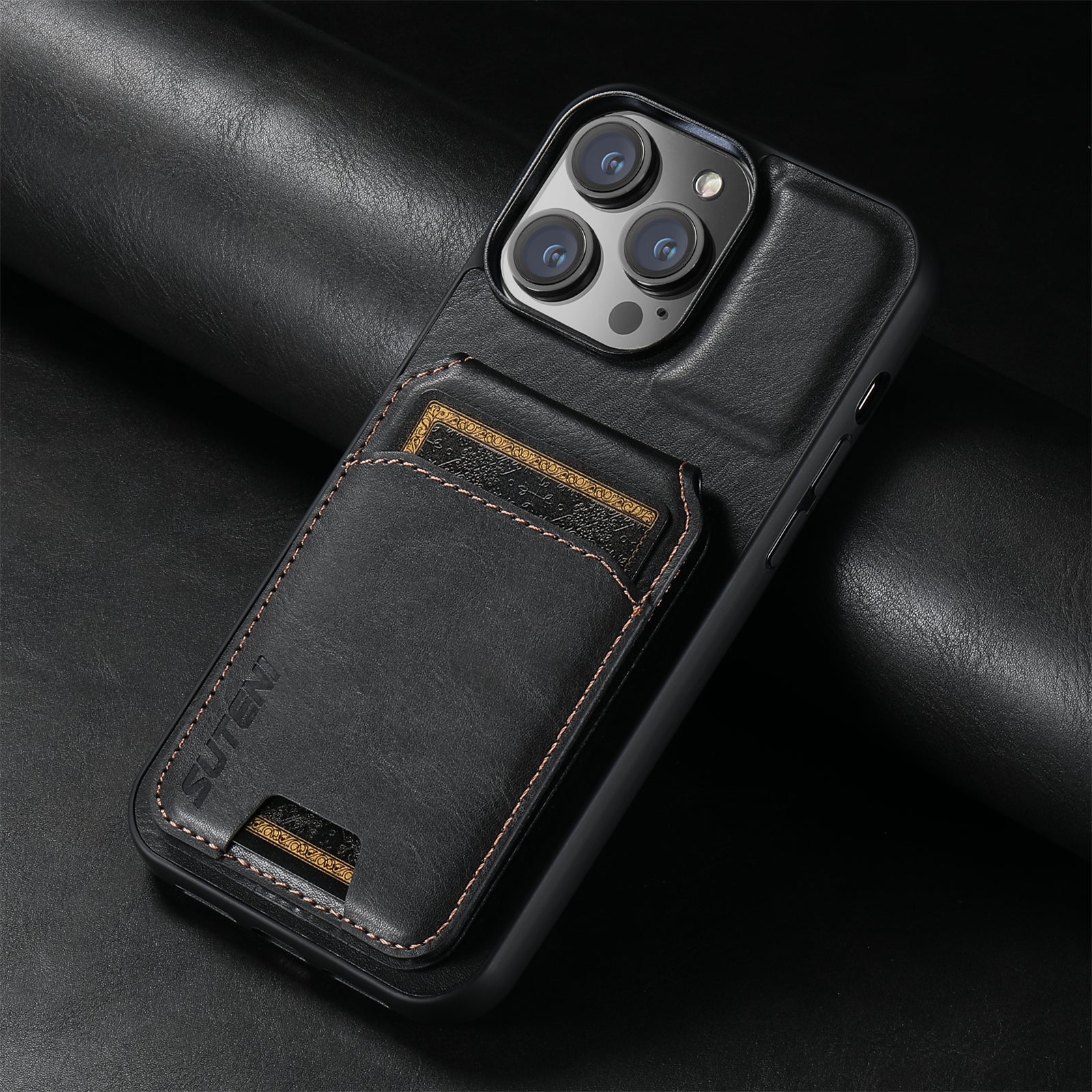 SUTENI Card Holder Leather Wallet iPhone Case – Magnetic Closure, Pocket Cover, Shockproof Protection for iPhone Models
