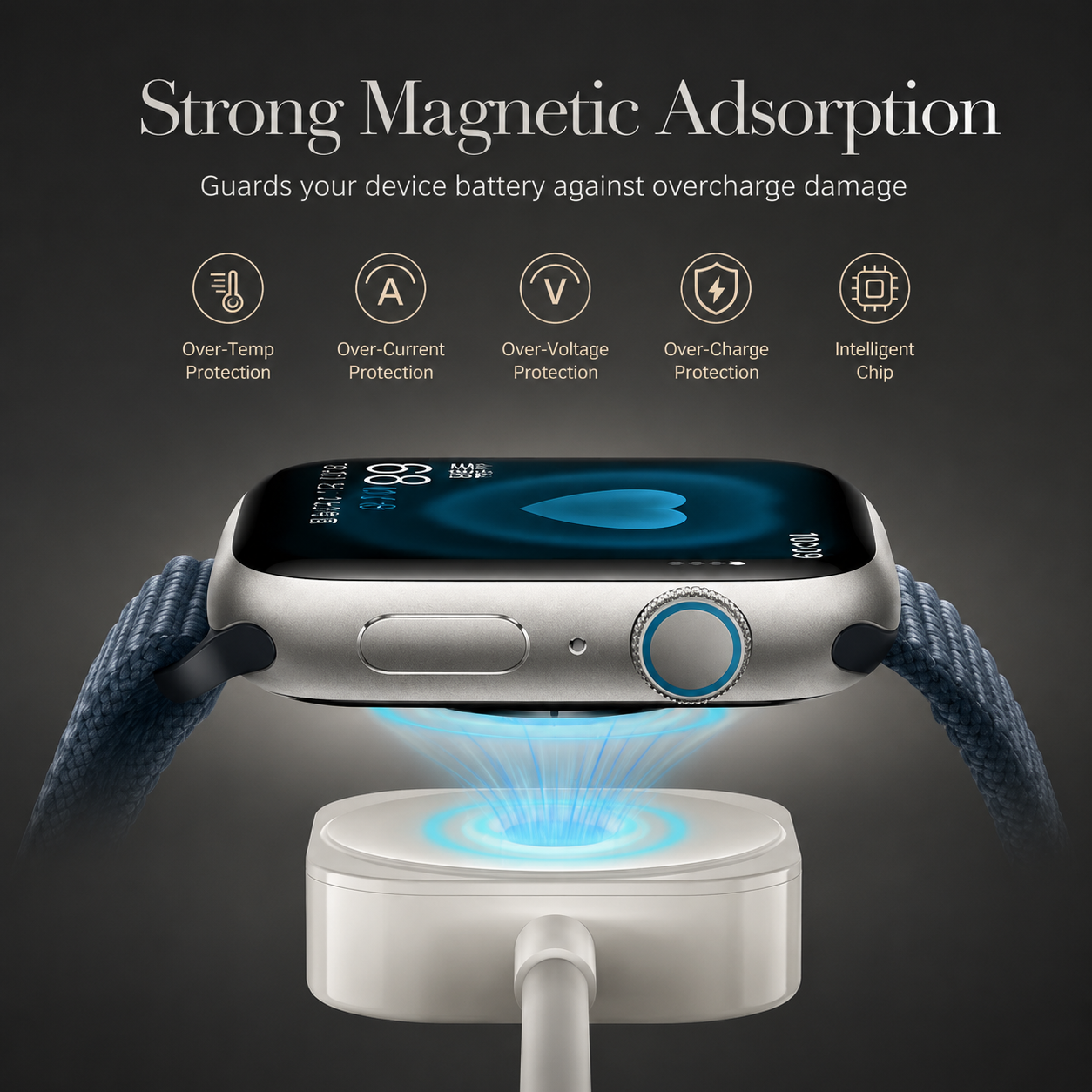 Premium 2-in-1 Magnetic Wireless Charger Cable USB-A Fast Charging Cord Smart Chip Protection Strong Magnetic Charging Compatible with iPhone
