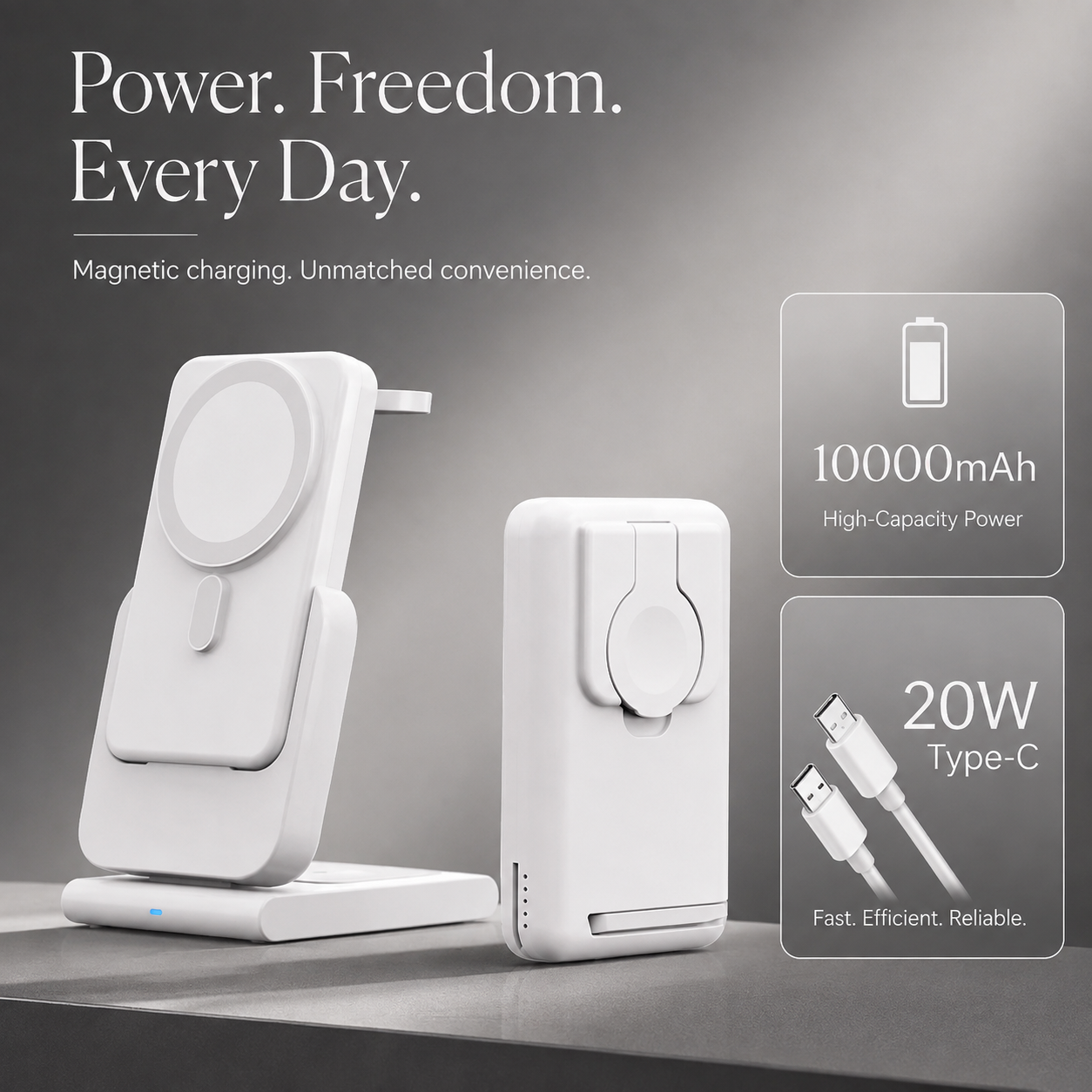 Premium 3-in-1 Magnetic Wireless Charging Station Fast Wireless Charger Portable Power Bank Foldable Charging Dock USB Type C Compatible with iPhone