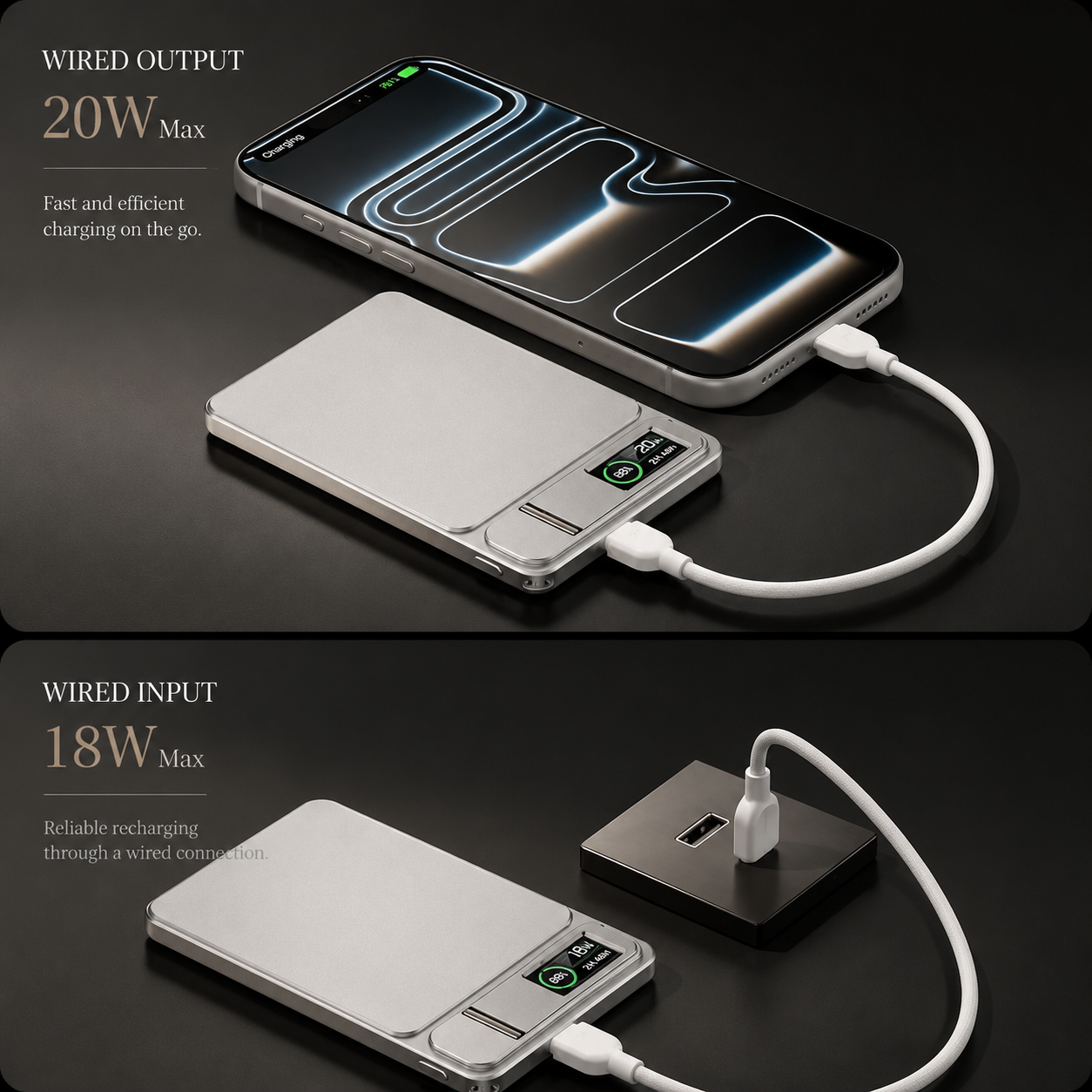 Premium 3 in 1 Magnetic Wireless Power Bank 20W Fast Charging Portable Battery Built In Stand Digital Display Watch Charger Compatible with iPhone