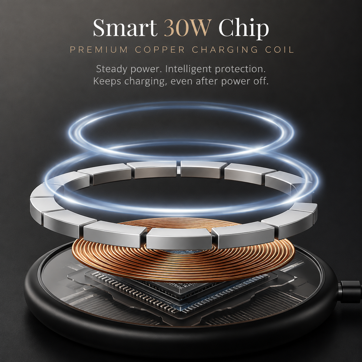 Premium 30W Magnetic Wireless Car Charger Fast Charging Phone Holder Dashboard Air Vent Mount 360° Rotation Smart Chip Anti-Slip Compatible with iPhone