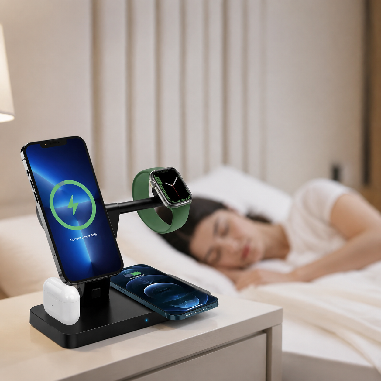 Premium 5 in 1 Magnetic Wireless Charging Station Foldable 30W Fast Qi Charger Stand LED Night Light USB Type C Multi Device Charging Compatible with iPhone